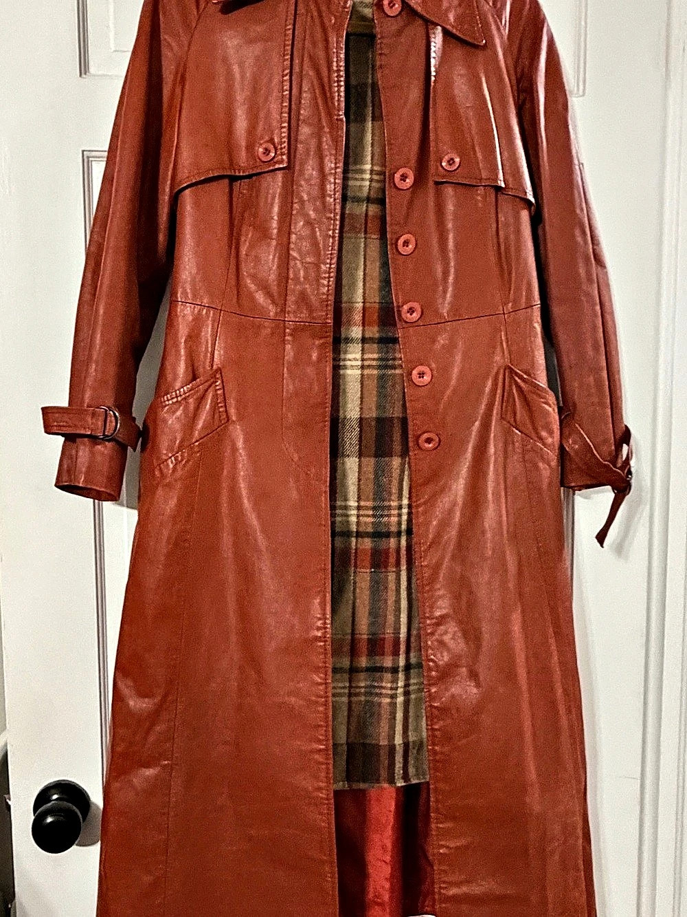 1970s Odyssey Double Breasted Leather Trench Coat Brown Size 9